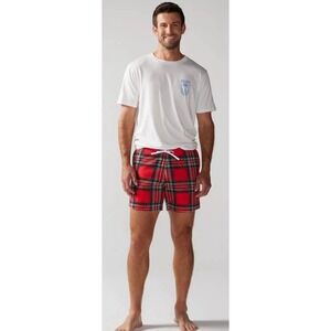 Chubbies Mens Red Plaid Flannel Fleece Lounge Shorts Pull on Cozy Holiday Gym M